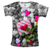 Женская 3D футболка с камушками-сердечками