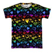 3D футболка Сердца радуга 2