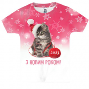 Детская 3D футболка с Новогодним котенком 2023