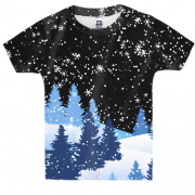 Детская 3D футболка Снежная ночь в зимнем лесу