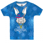 Детская 3D футболка Кролик в кепке Merry Christmas