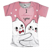 Женская 3D футболка с влюбленными белыми котами