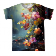 3D футболка с цветами над водой