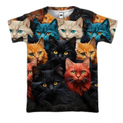 3D футболка Разноцветные коты