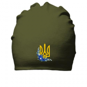 Бавовняна шапка з гербом України в квітах