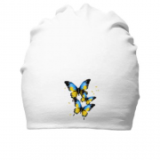 Бавовняна шапка з жовто-синіми метеликами