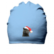 Бавовняна шапка з котом в новорічному ковпаку