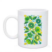 Чашка с зелеными акварельными цветами